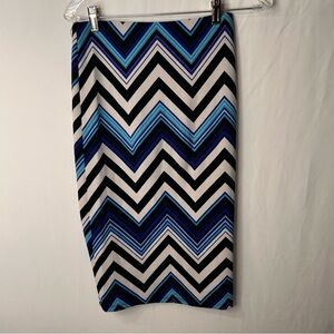 Wild Punch Chevron Patterned Blue White Black Skirt Size S